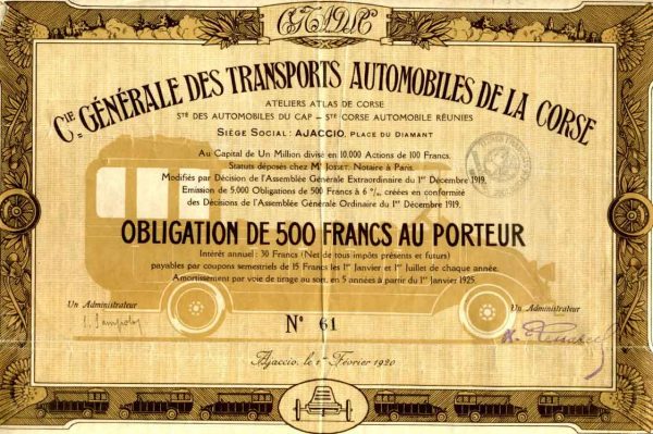 Obligation de la Compagnie des Transports Automobiles de la Corse