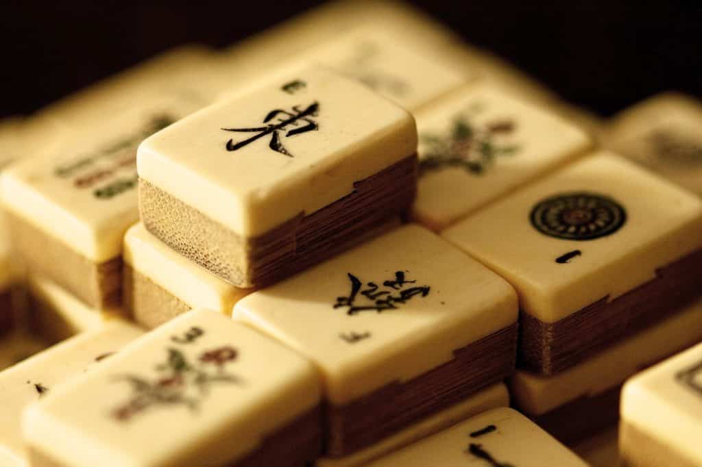 Tuiles en bambou de mahjong