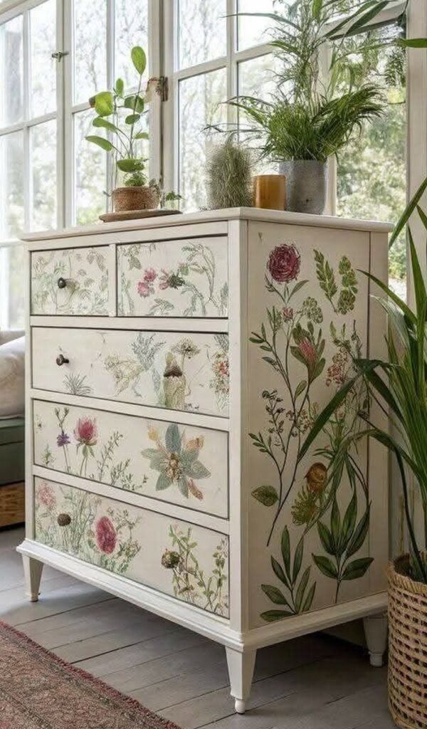 Restauration créative d’un meuble vintage avec des motifs en serviette