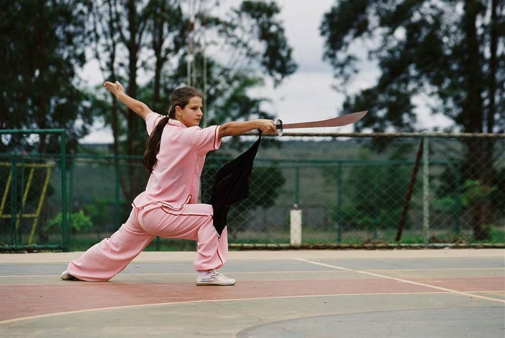 Maître de Wushu tenant un Jian chinois, illustrant l’héritage millénaire et les techniques de l’épée droite
