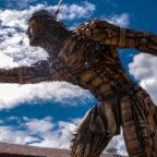 Statue d'un cacique chibcha jouant au tejo, monument national à Turmequé, Boyacá