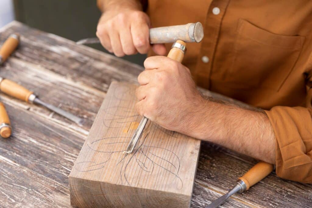 Sculpture sur bois réalisée à la main selon la technique du whittling